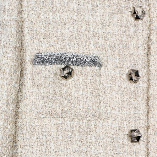 Women Cropped Tweed Blazers Jacket Retro Long Sleeve Button Down Crew Neck Office Lady Business Coats3