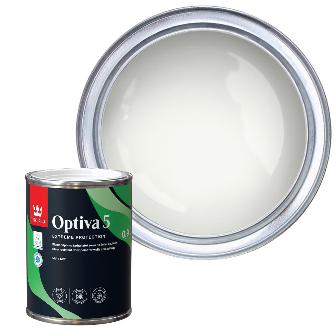 TIKKURILA Optiva 5 Matt Emulsion Paint – Durable, Scrubbable & Easy-Clean for Walls and Ceilings | Zero VOC - 1L Paper F497