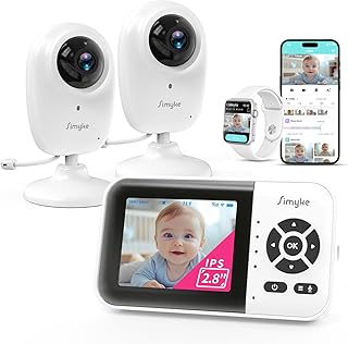 1080p Smart AI 2 Camera Video Baby Monitor,WiFi Switch,2.8" inch Display or WiFi Remote Access,Night Vision,1500ft Long Range,2-Way Talk,Sound Alert,Temperature Sensor,Lullabies Feeding Remind
