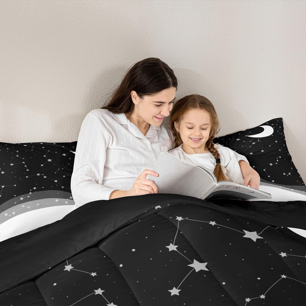 Erosebridal Black White Comforter Set King Psychedelic Galaxy Bedding Set, Constellations Astrology Down Comforter Hippie Moon Duvet Insert, Horoscopes Zodiac Bedding Comforter Sets, Reversible 3pcs