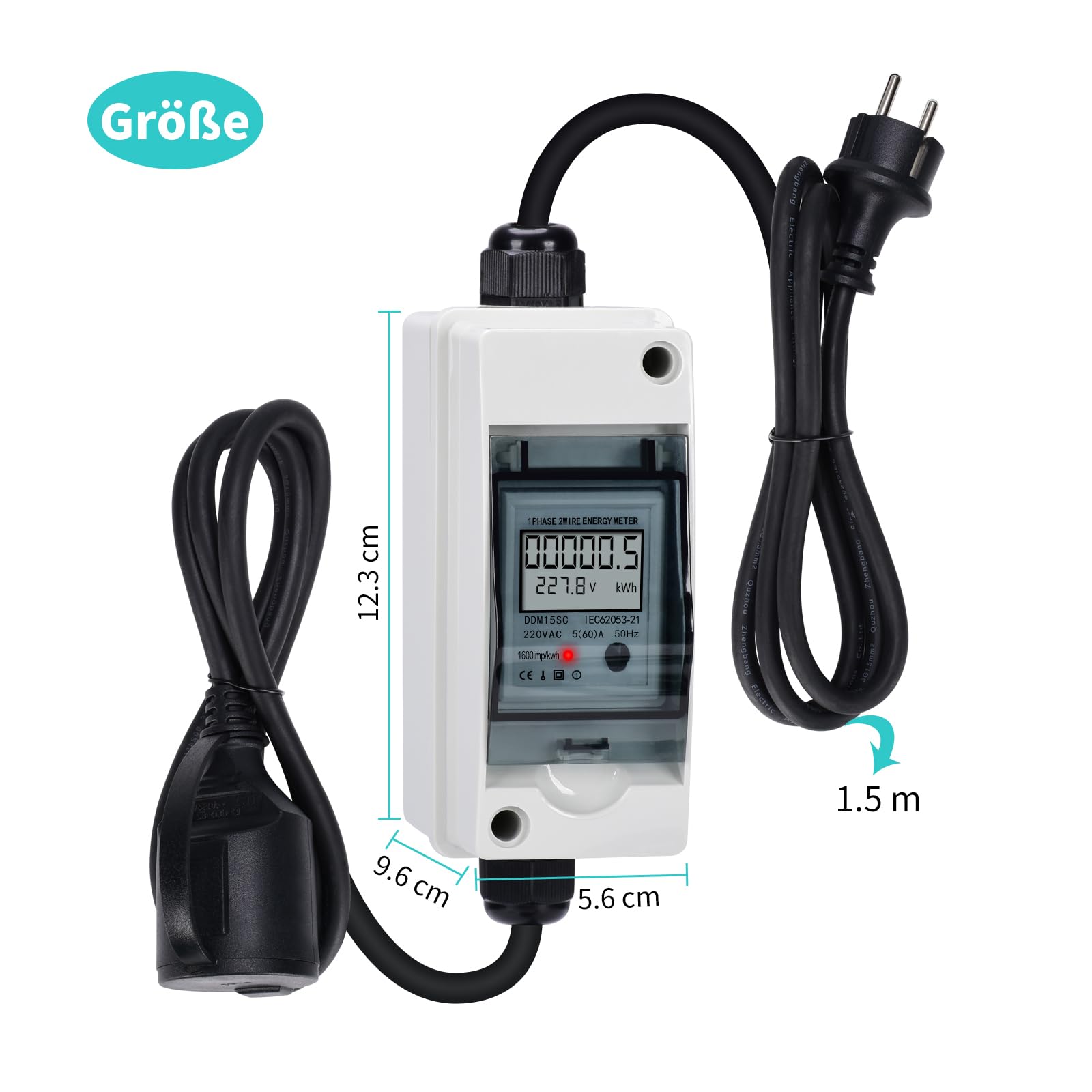 Briidea Mobilny cyfrowy licznik prądu 230 V, klasa wodoszczelności IP65, outdoorowy miernik KWH, pokazuje w czasie rzeczywistym zużycie energii, rzeczywistą moc, napięcie i natężenie prądu Twoich