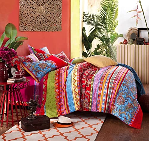 Michorinee Housse de Couette Bohème 220x240 Rouge Parure de Lit Motif Exotique Coloré - Linge de Lit 2 Personnes Adulte avec Fermeture Éclair, 2 Taies d'oreiller 65x65 cm