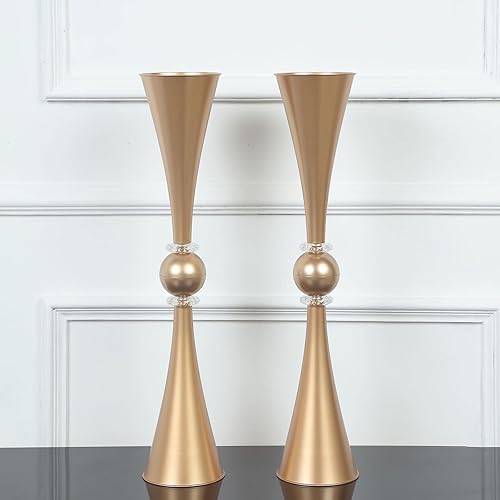 Miniatura 74 de Efavormart - Juego de 2 centros de mesa de trompeta con adornos de cristal transparente de 31 pulgadas, jarrón reversible de plástico para flores