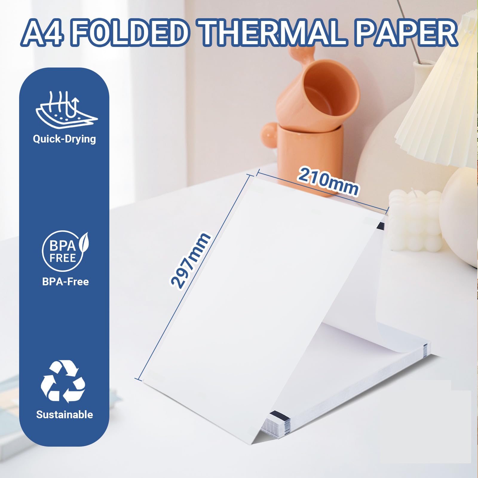 200 Hojas de Papel Térmico A4 - Papel Térmico Impresora, 210×297 mm, 70g/m² Papel de Pulpa de Madera Pura, Sin BPA, Compatible con la Mayoría de Impresoras Térmicas A4