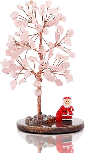 Miniatura 1 de Reyife Árbol de cristal curativo de la vida de piedra natural bonsái con base de ágata y estatuas de Papá Noel árbol de dinero Feng Shui para