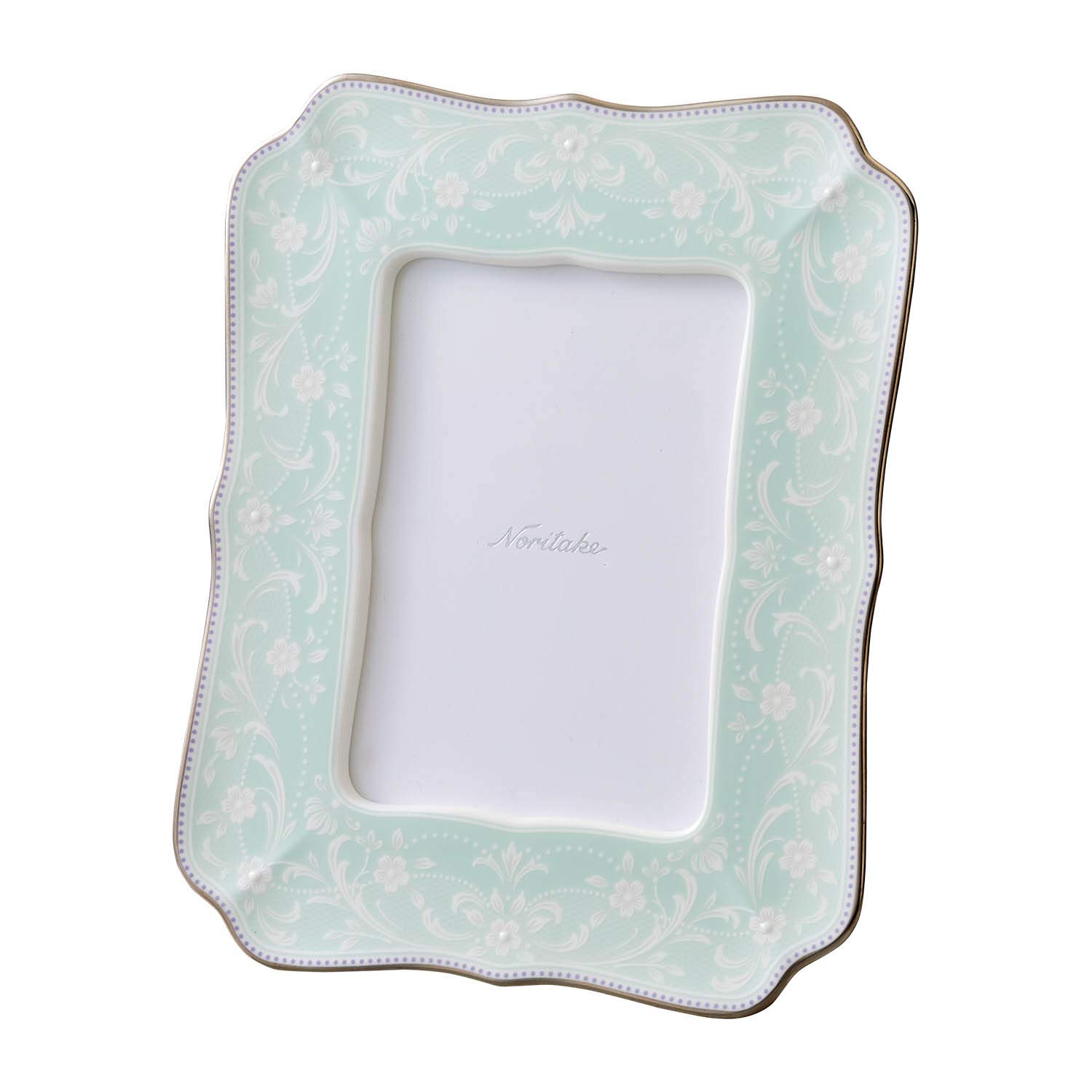 Noritake Y93581/H-976L Photo Frame, Height: Approx. 7.9 inches (20 cm), Width: Approx. 6.3 inches (16 cm), Mint Green, 1 Piece, Mint Green, Bone China
