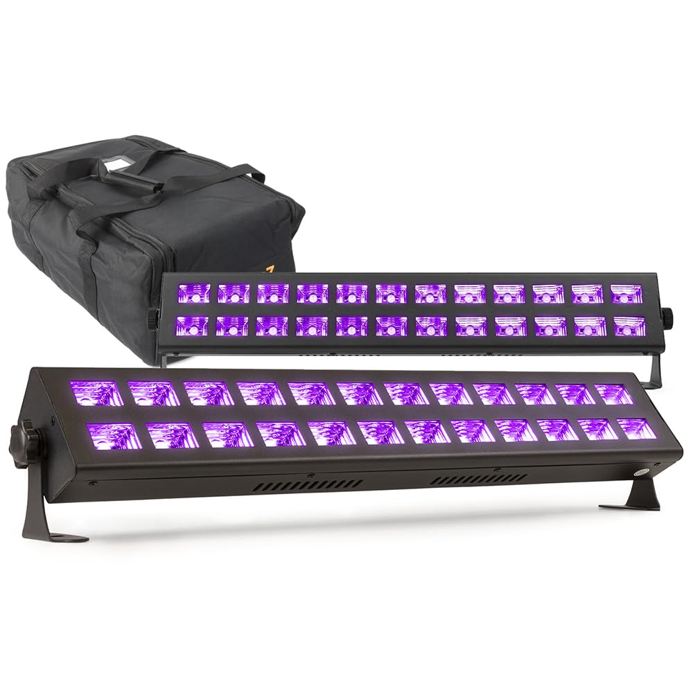 BeamZ BUV2123 LED UV Light Bar (Pair) with Soft Case, Ultraviolet Blacklight DJ Party Effect - High Output 24x3W