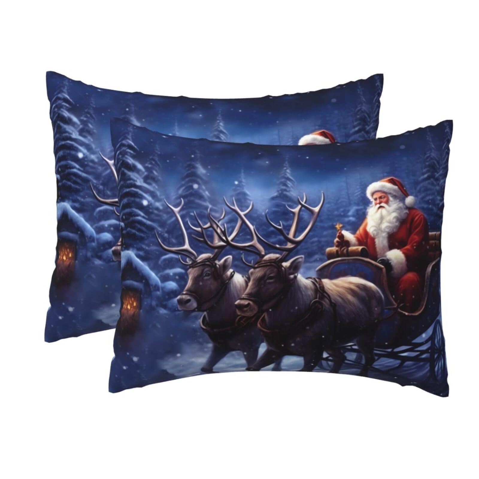 2 Pack Standard Size Pillow Cases for Hair and Skin Soft Breathable Pillow Case Covers with Hidden Zipper Snow Night Santa and Deer Pillowcase 20x26 Inches Pillow Cover for Sleeping Gift