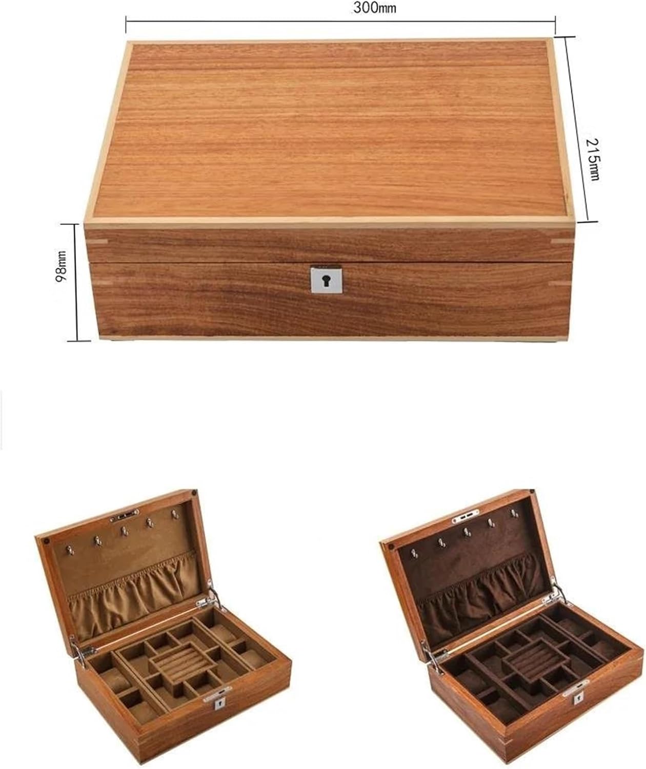 Necklace Organiser Solid Wood Double Jewellery Box Watch Box Jewelry Collection Storage Box Desktop Organizer Earring Jewellery Box Necklace Jewellery Box(Black)