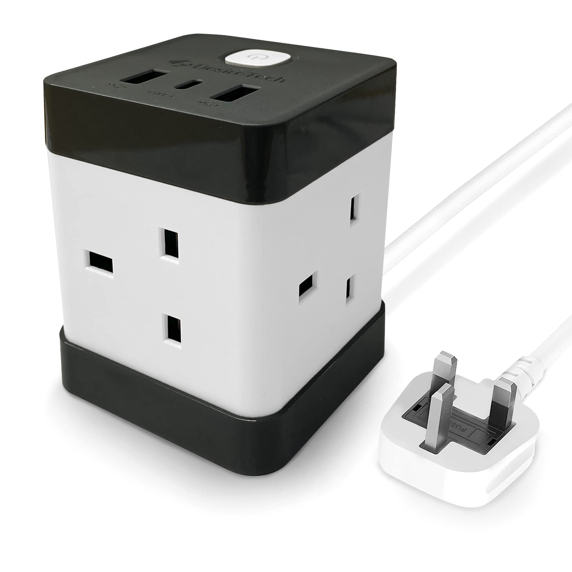 Extension Lead Cube For Multiple Devices with 2 USB, 1 USBC & 4 AC Outlets, Surge Protection Compact & Portable, Travel Power Strip, Optimal Charging Speed for Home, Office and Travel