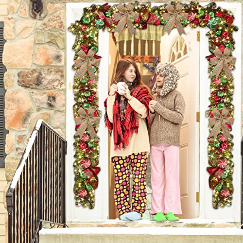 image for DIYCAM Christmas Wreaths Decorations for Front Door Cordless Red and W