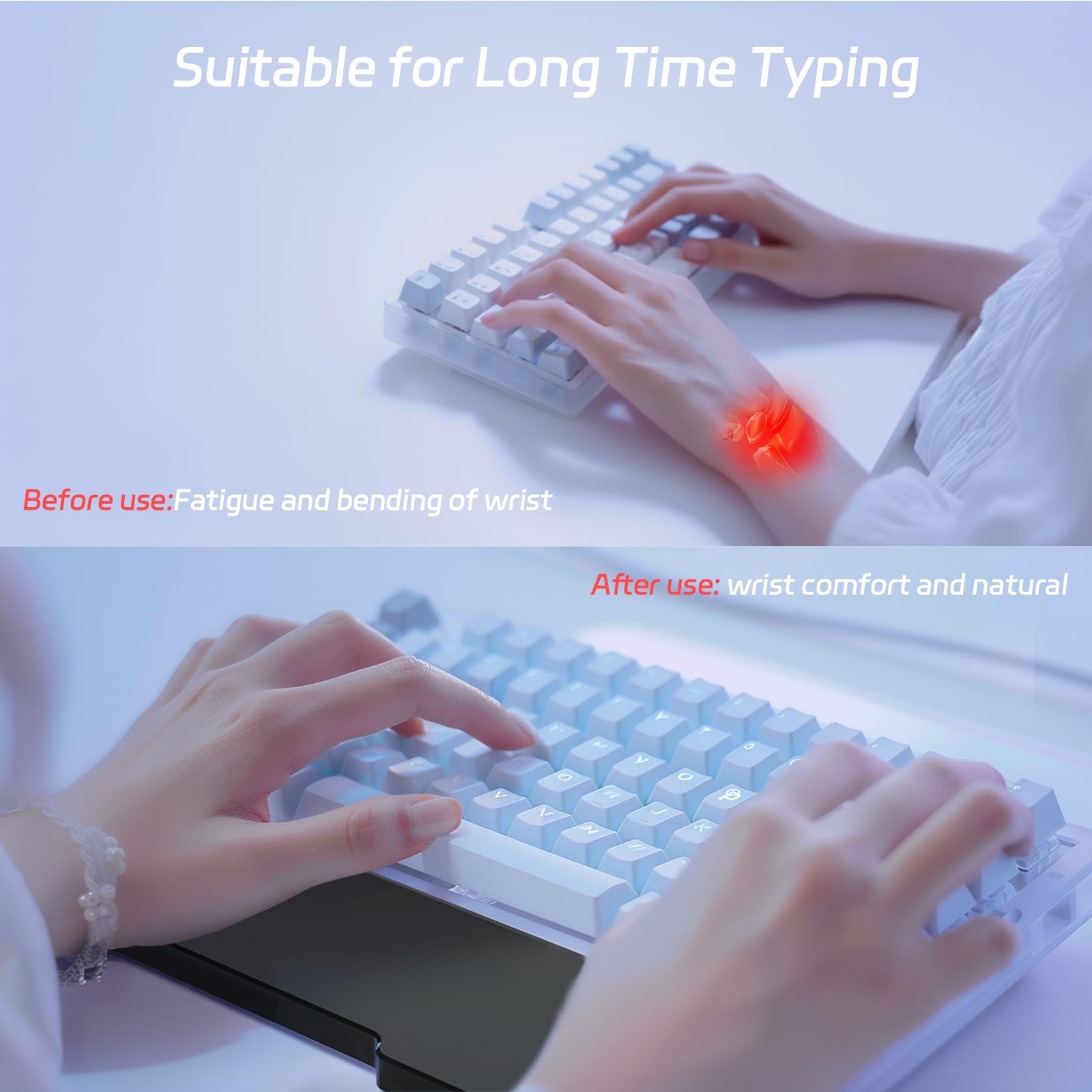 TENKEYLESS Repose-poignet en acrylique pour clavier mécanique, base antidérapante, repose-poignet pour clavier d'ordinateur, ordinateur portable, bureau et maison, saisie facile (noir)