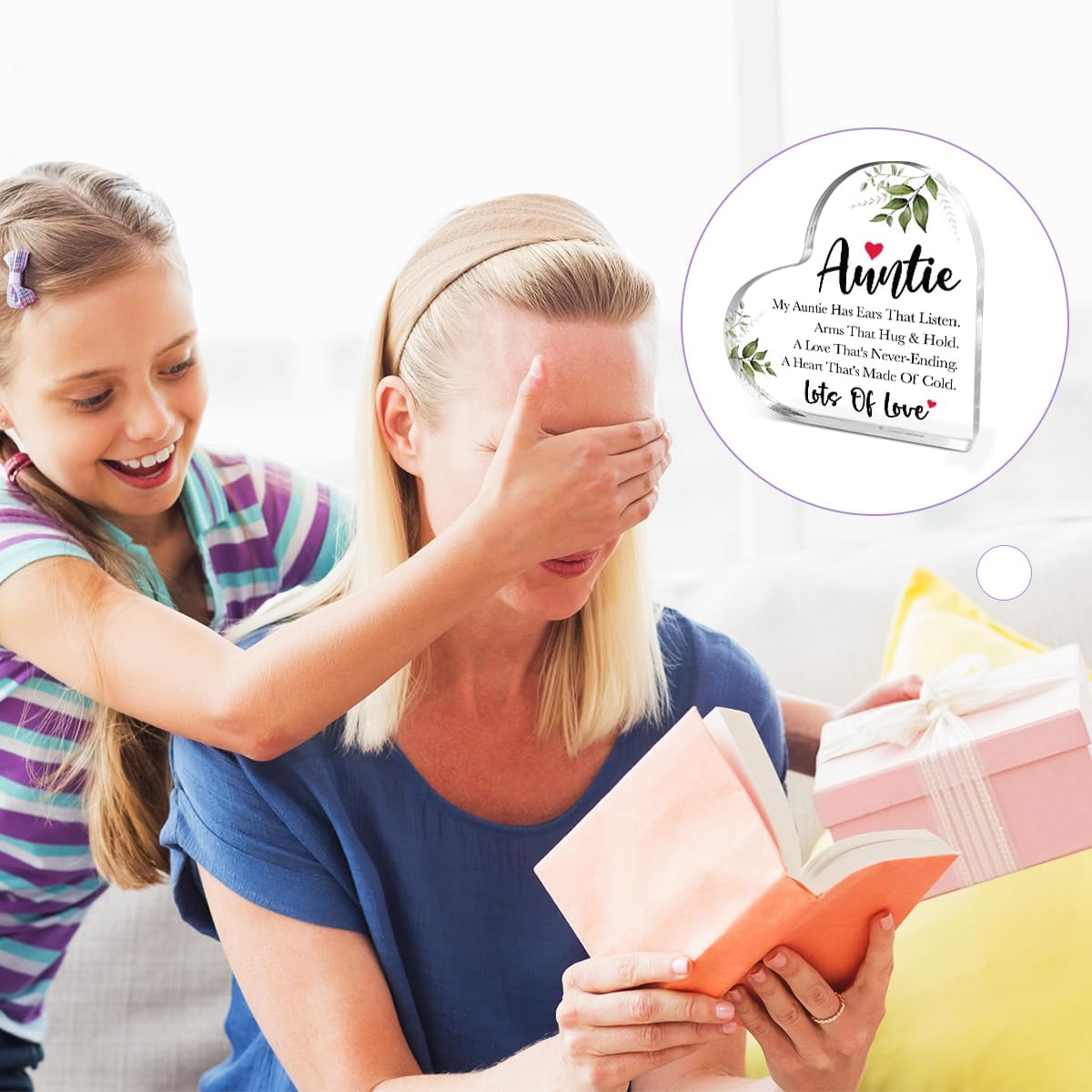 Aunt Gifts,Thank You Gifts for Aunts Mother's Day Birthday Christmas,Unique Auntie Gift Ideas,Lots of Love Acrylic Heart Plaque - Image 4