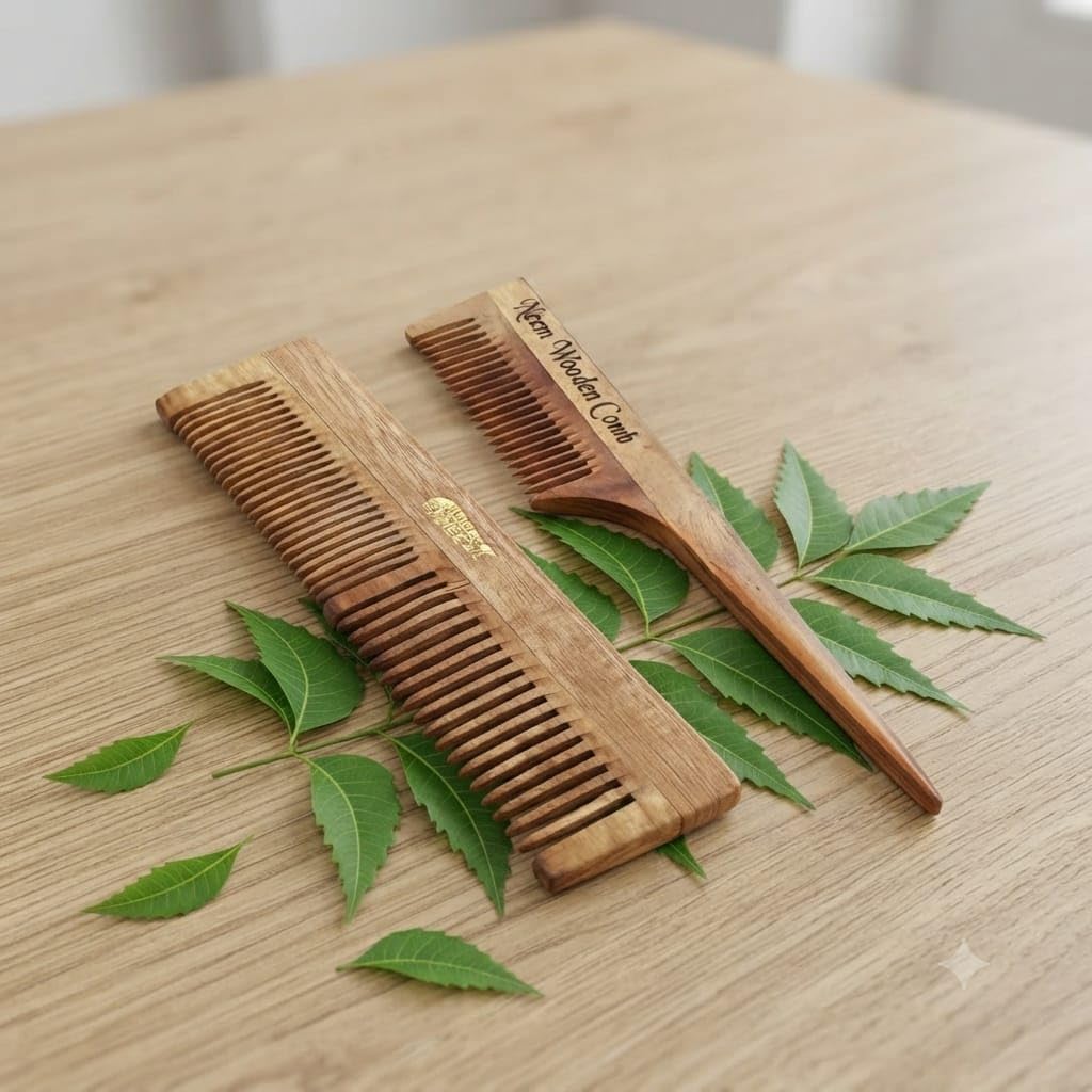Neem Wood Rat Tail Comb for Hair Styling & Detangling | Dual Teeth, Pack of 2-image-23