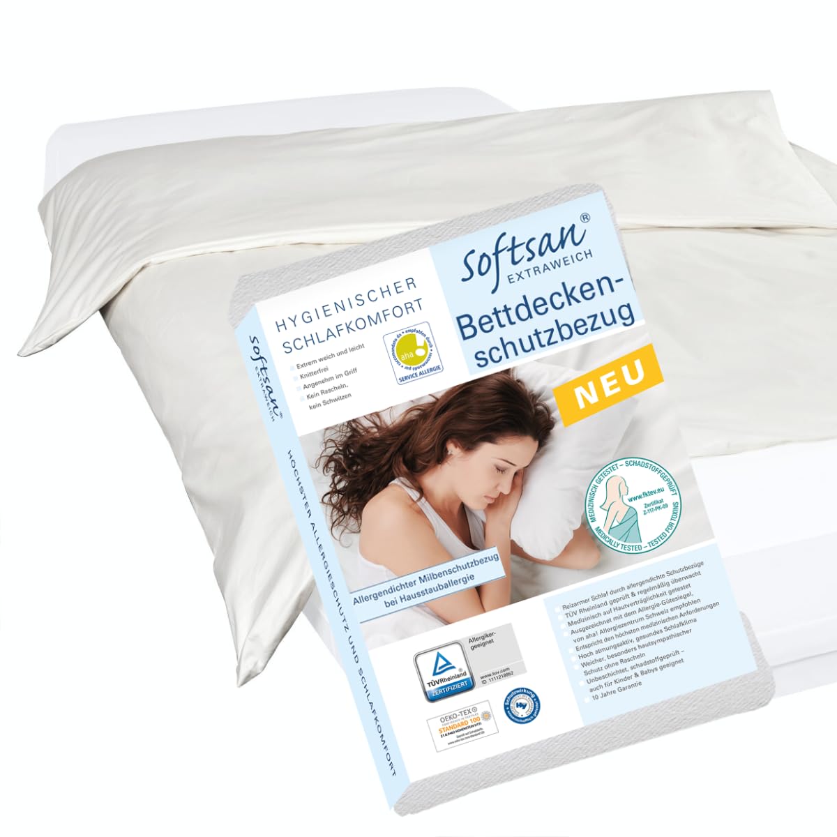 Softsan Extraweich Allergiker Deckenbezug 155x220 cm, Anti Milben Encasing zum Milbenschutz für Hausstauballergiker