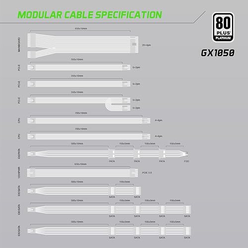 Miniatura 5 de GAMEMAX Rampage Series - Fuente de alimentación totalmente modular con certificación Platinum ATX 3.1 y PCIe 5.1 80 Plus, ventilador FDB de 5.315
