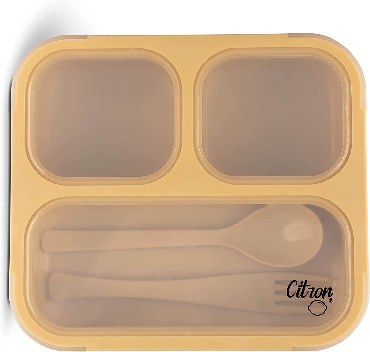 Citron- Bento Box Lunchbox comes with Fork and Spoon | Snack and Portion Control Containers for Kids & Adults | Leakproof and BPA Free- Yellow