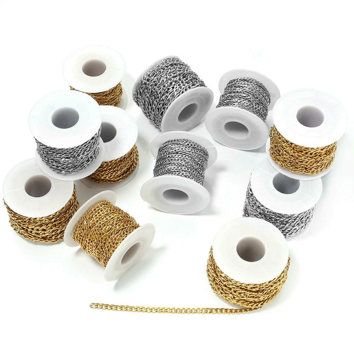 10 iarde/rotolo di catena a maglie color oro in acciaio, catena intrecciata per la creazione di gioielli, collana, bracciale, stile 2 GD 4,5 mm