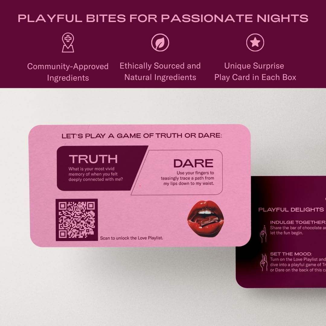 The Oh Collective Date Night Chocolates with Aphrodisiac Herbs Strawberry Popping Candy, Truth or Dare Cards, Couples' Chocolate for Intimacy & Connection - 1 Box - Image 4