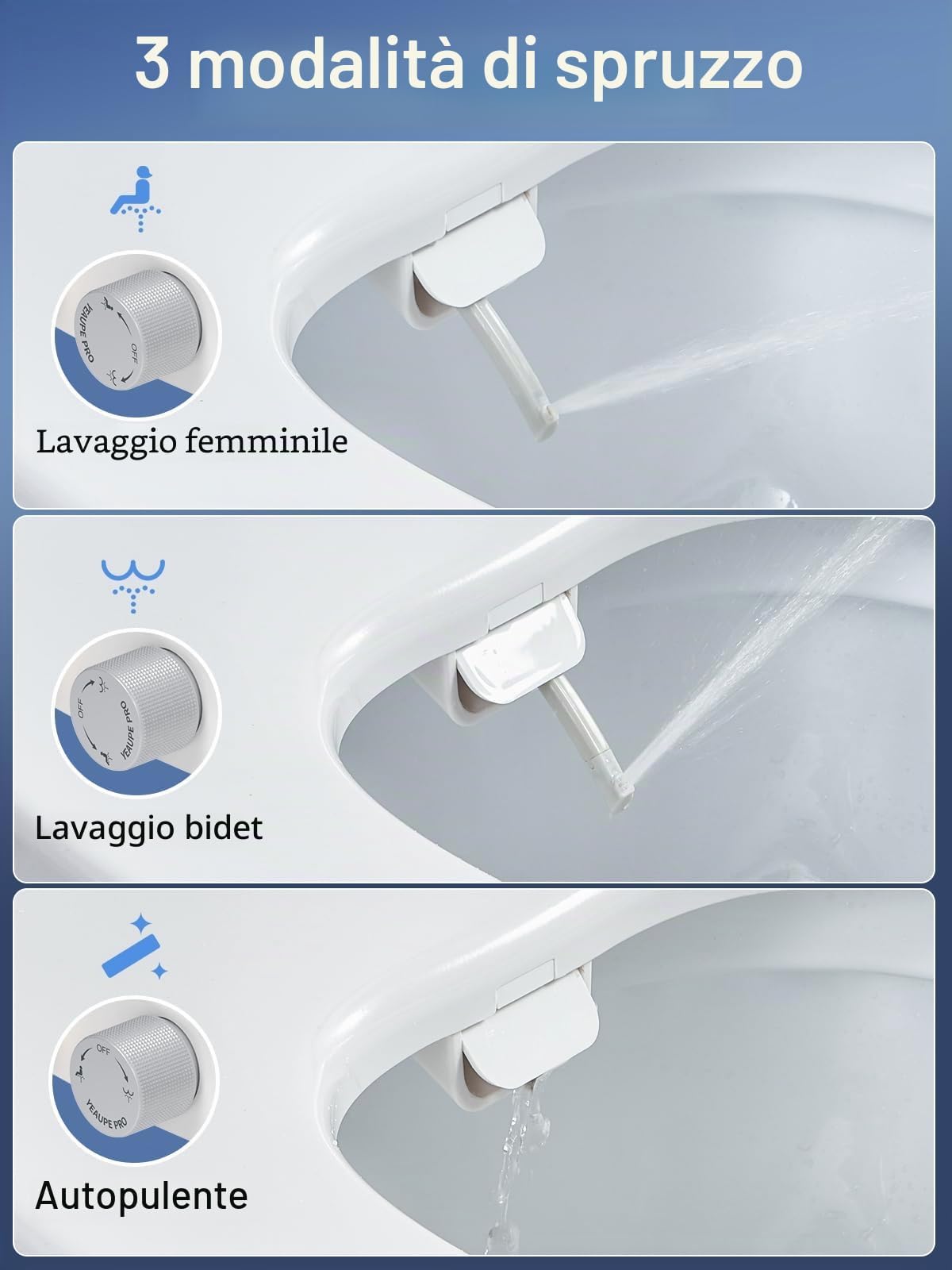 YEAUPE PRO Tavoletta WC Forma O in Urea Non Elettrico con Bidet, Soft Close | Sedile WC con acqua regolabile, sgancio rapido, facile pulizia e installazione semplice, adatto per WC domestici forma O