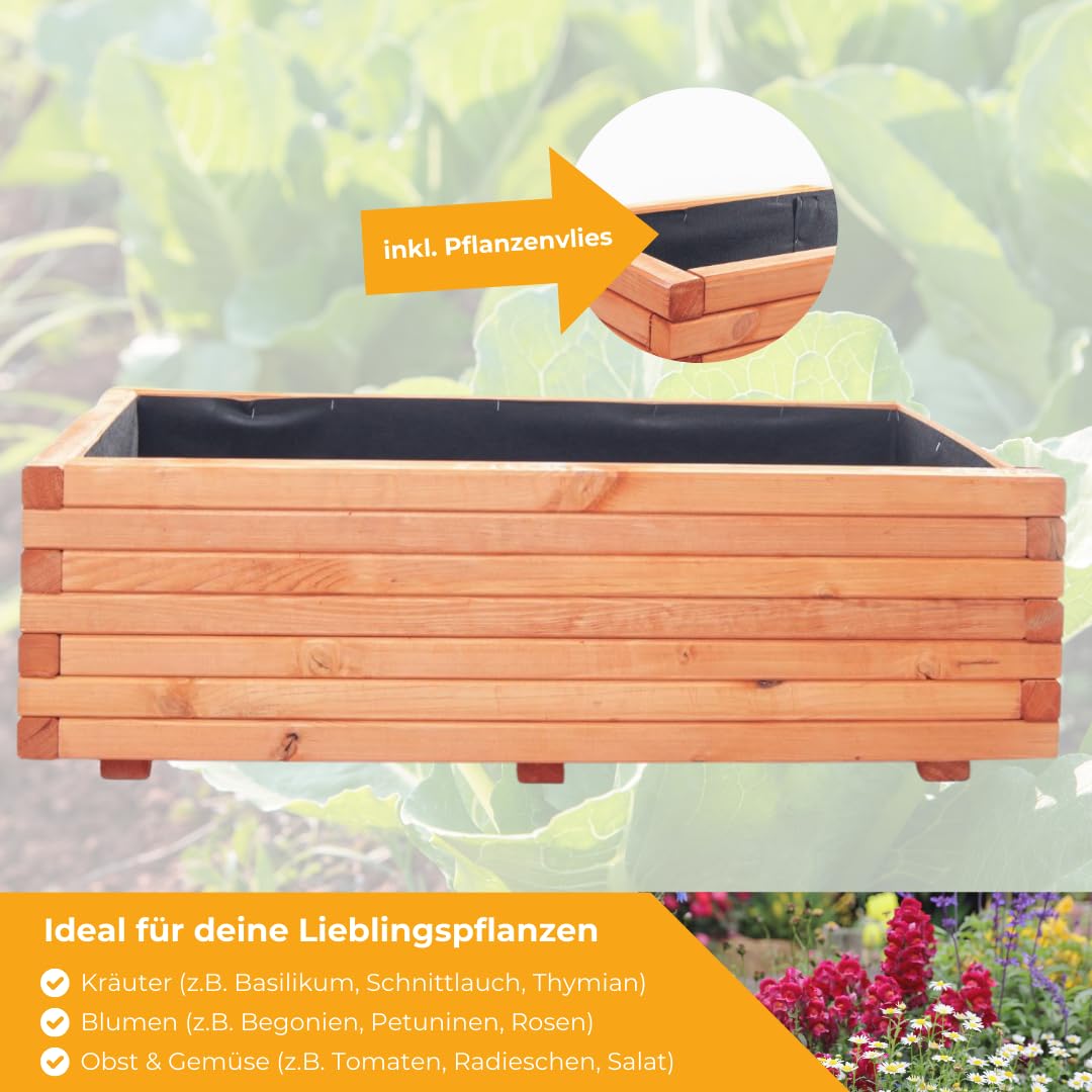 Mega Holz Pflanzkübel Pinie Lasiert 100x40 cm - Massiv & wetterfest - Fertig montierter Blumenkübel aus Kiefernholz - Rustikaler Blumentopf für Garten, Balkon & Terrasse, witterungsbeständig & robust