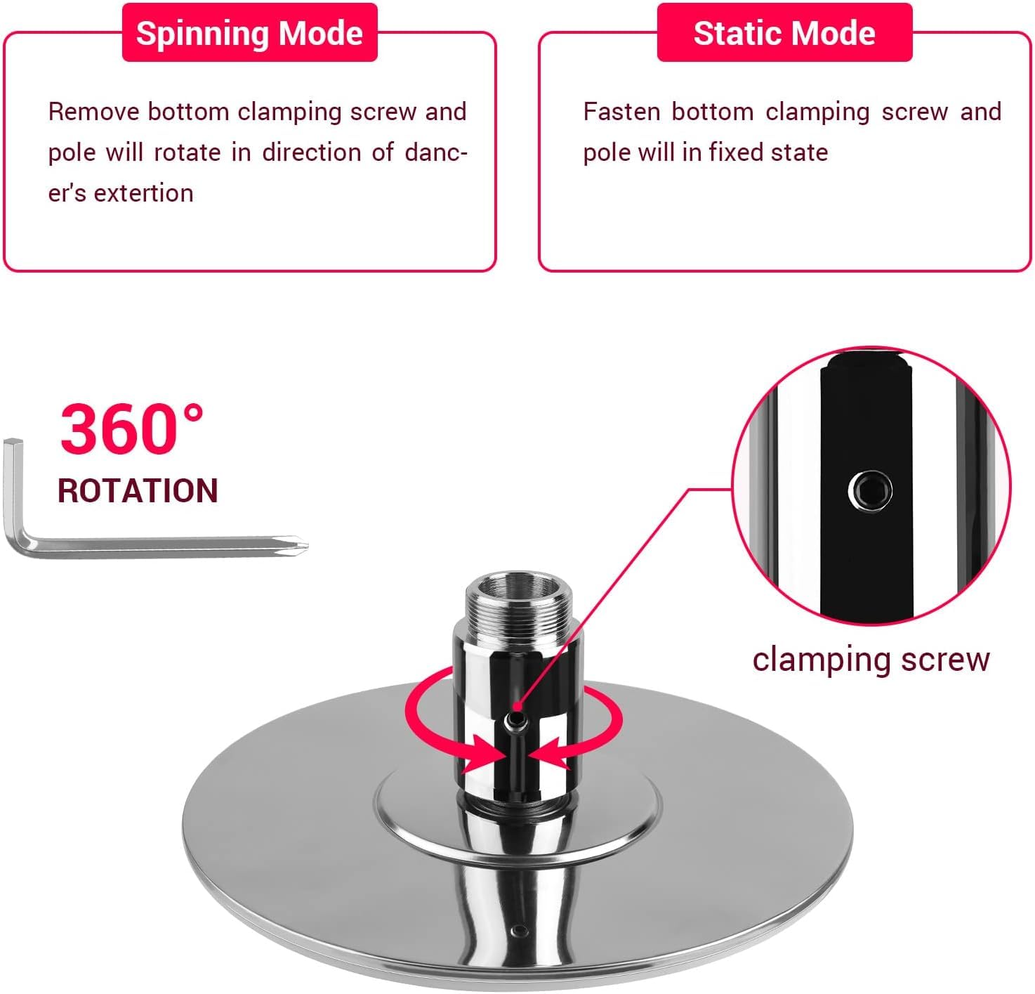 LIFERUN Barra da Pole Dance 45 mm, Altezza Regolabile 221-274 cm, Statica e Girevole, Fino a 200 kg