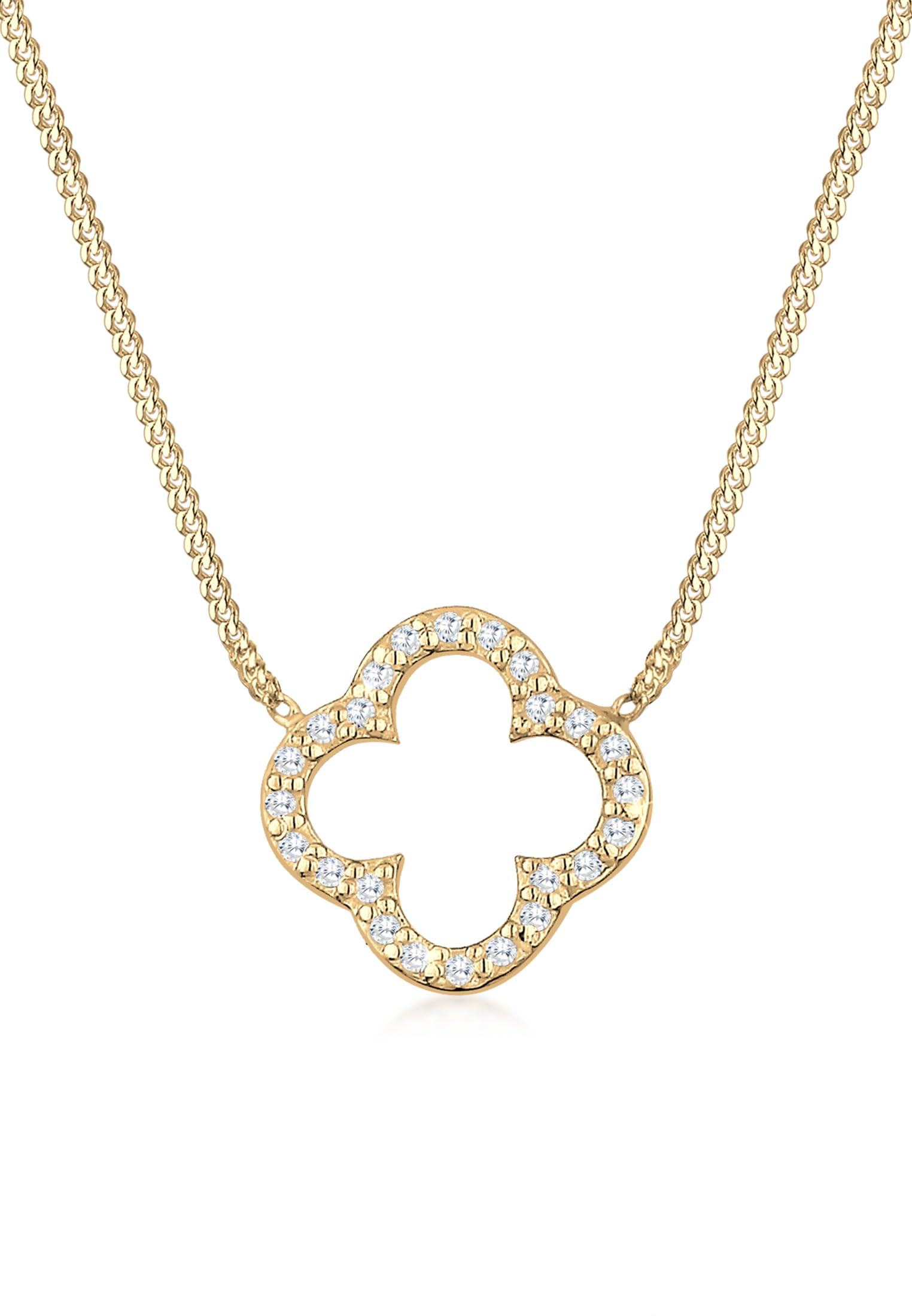 Elli Halskette Damen Kleeblatt Anhänger Elegant Glück mit Zirkonia | Kristallen 925 Silber Vergoldet