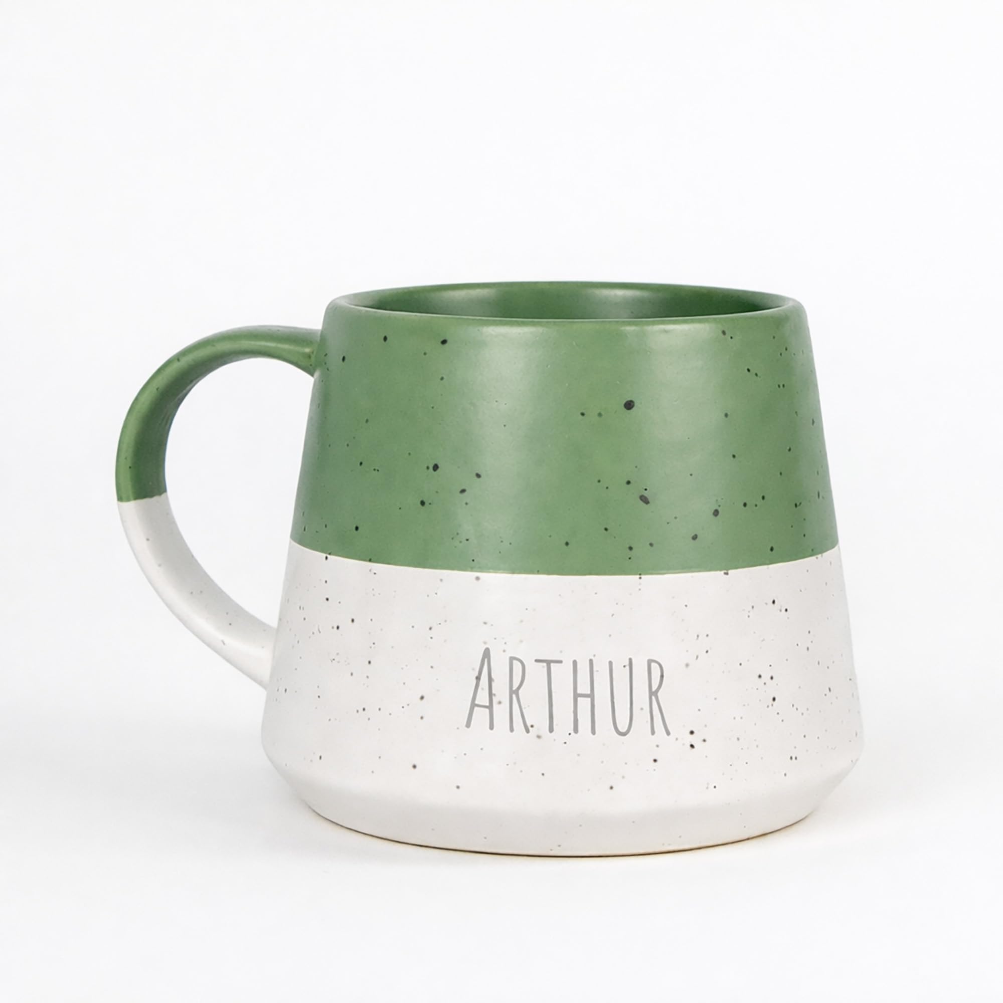 Personalised Two-Tone Ceramic Coffee Mug, 370ml Stoneware, Laser Engraved Names, Speckled Dipped Design, Microwave and Dishwasher Safe, Perfect for Family Gifts (Sage)
