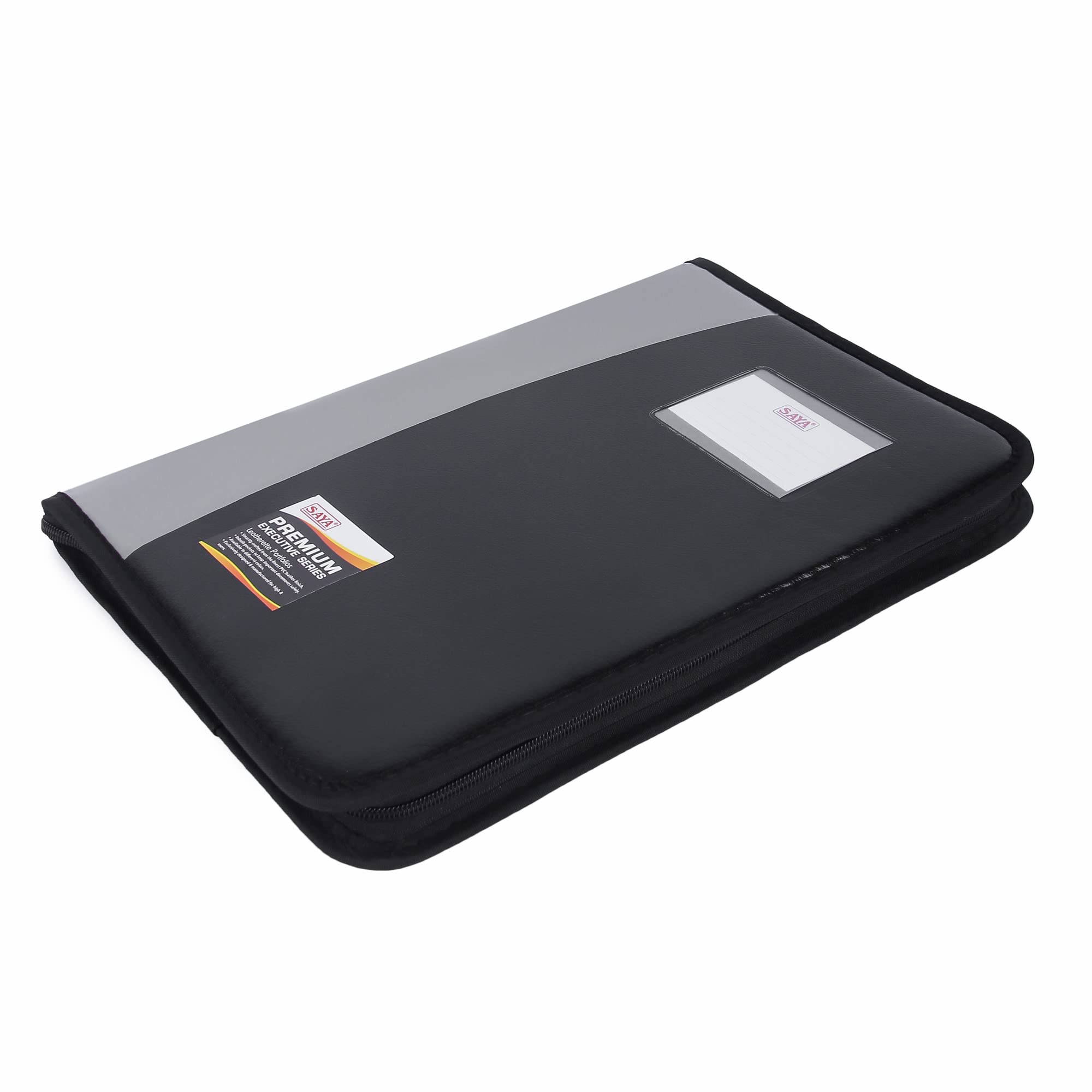 SAYA Portafolio ejecutivo de 10 bolsillos de piel sintética con cremallera, soportes para tarjetas y CD, lazo para bolígrafo, características de organización para certificados A4 FS B4, elegante