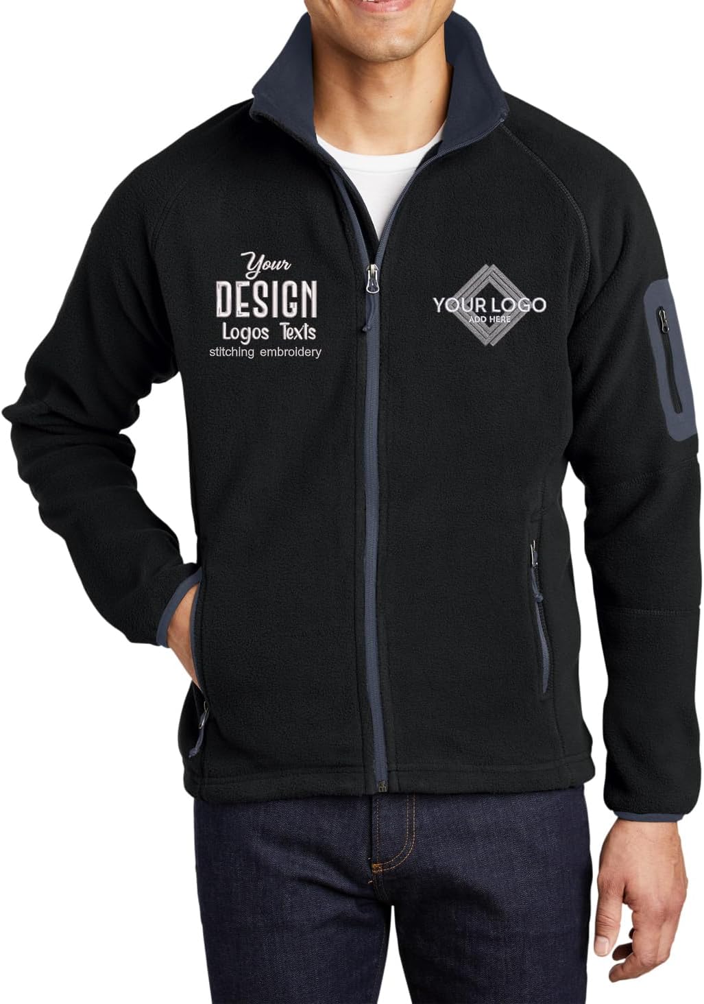 INK STITCH F229 Men Custom Personalized Add Logo Texts Embroidery Enhanced Fleece Full Zip Jackets
