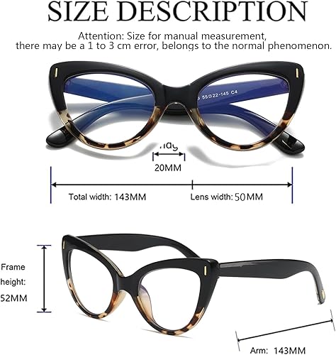 Miniatura 3 de Hubeye 3 pares de anteojos anti azul para mujer, de gran tamaño, luz azul, para lectura de computadora, a la moda, lindos, para mujer