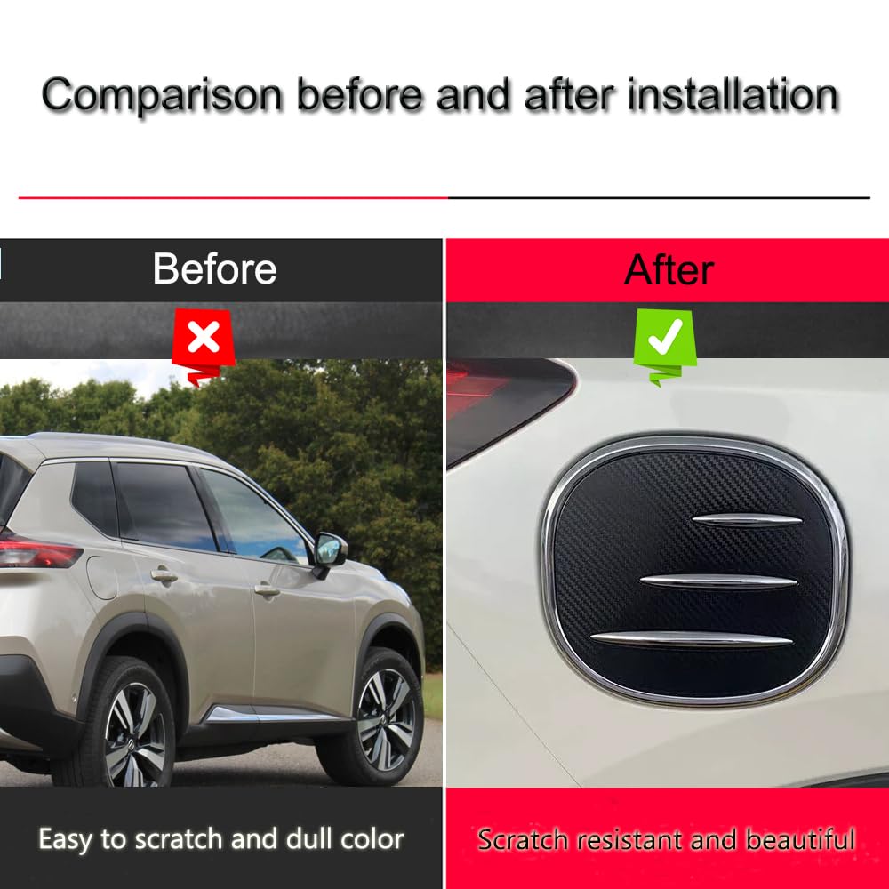XITER Fit for Nissan Rogue 2021-2025 Fuel Gas Door Tap Tank Cover Trim Chrome ABS,Carbon Fiber Black
