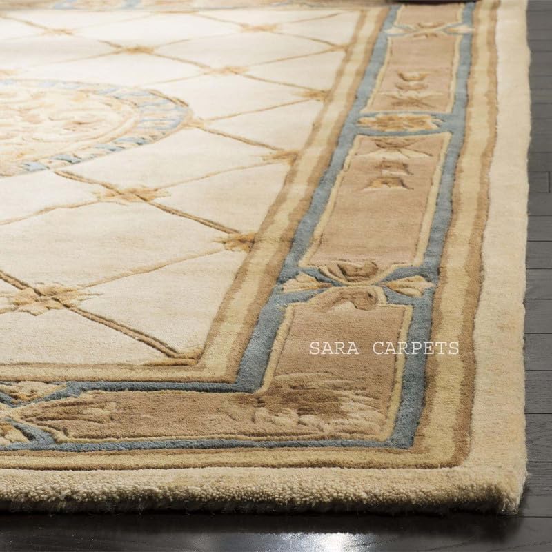 Image of Modern Abstract Hand Tufted Wool Floor Carpet for Home decore Living Room|Home and Bedroom & Hall 5x8 feet (150x 240cm) Beige H34
