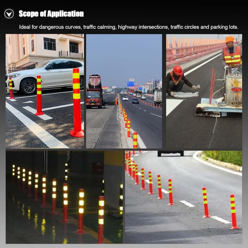Bolardo de seguridad vial, delimitador flexible con franjas reflectantes, barrera vial de plástico de 75 cm para control y gestión del tráfico - Verde
