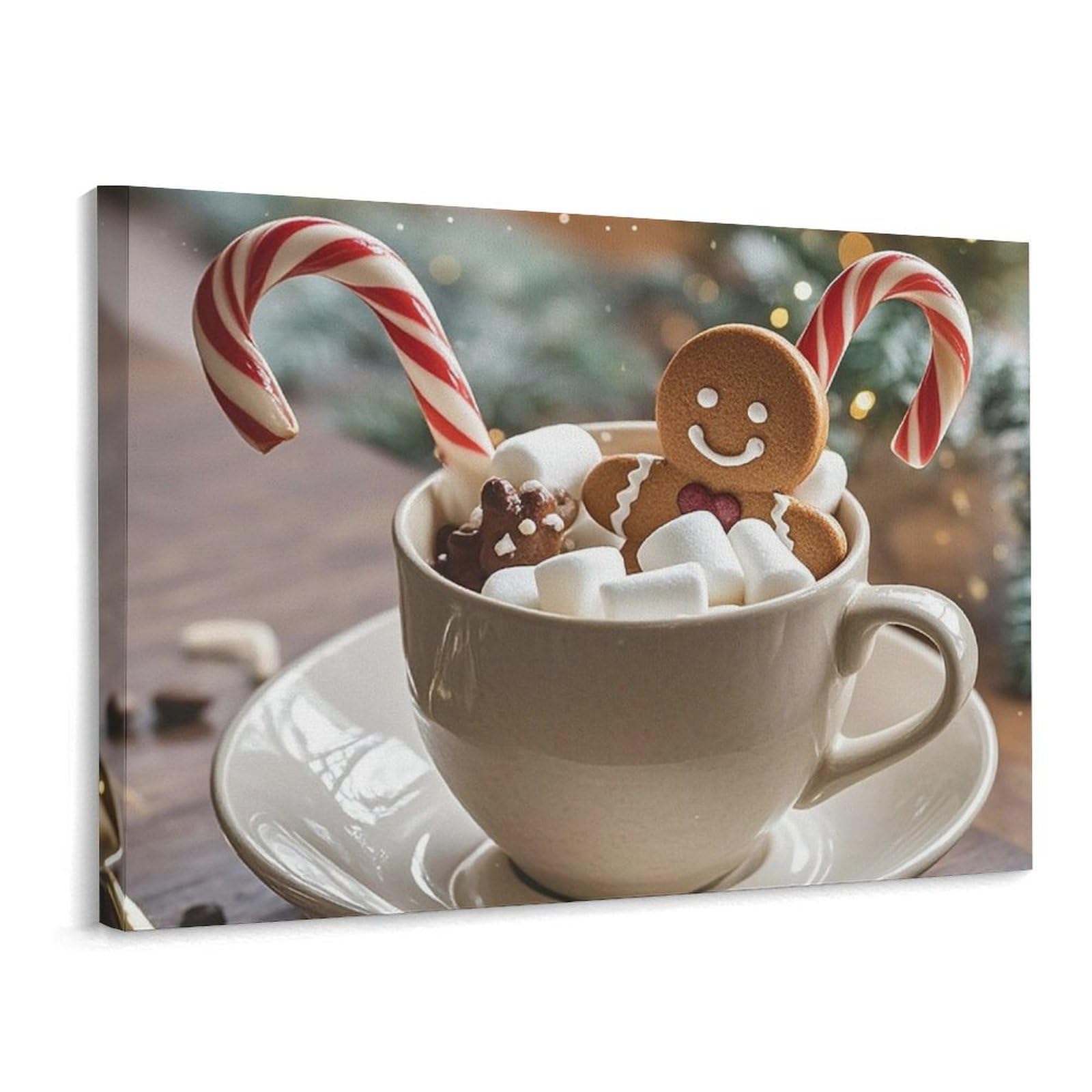 Toile murale Noël café bonbon 40x30cm avec cadre bois