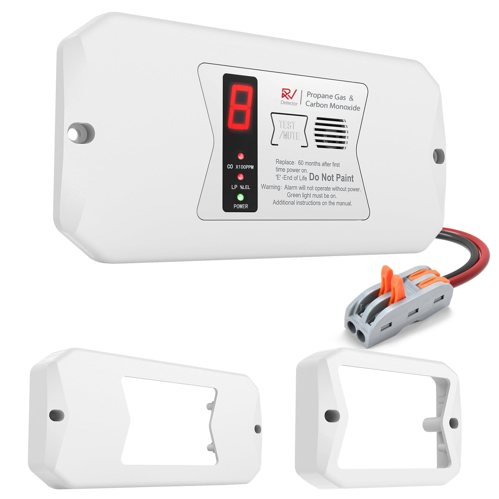 RV CO & Propane LP Gas Detector, 12V DC Hardwired Display, White | Digital wall mount detector for camper, travel trailer, motorhome and truck camper, with CO, propane and LP gas readings