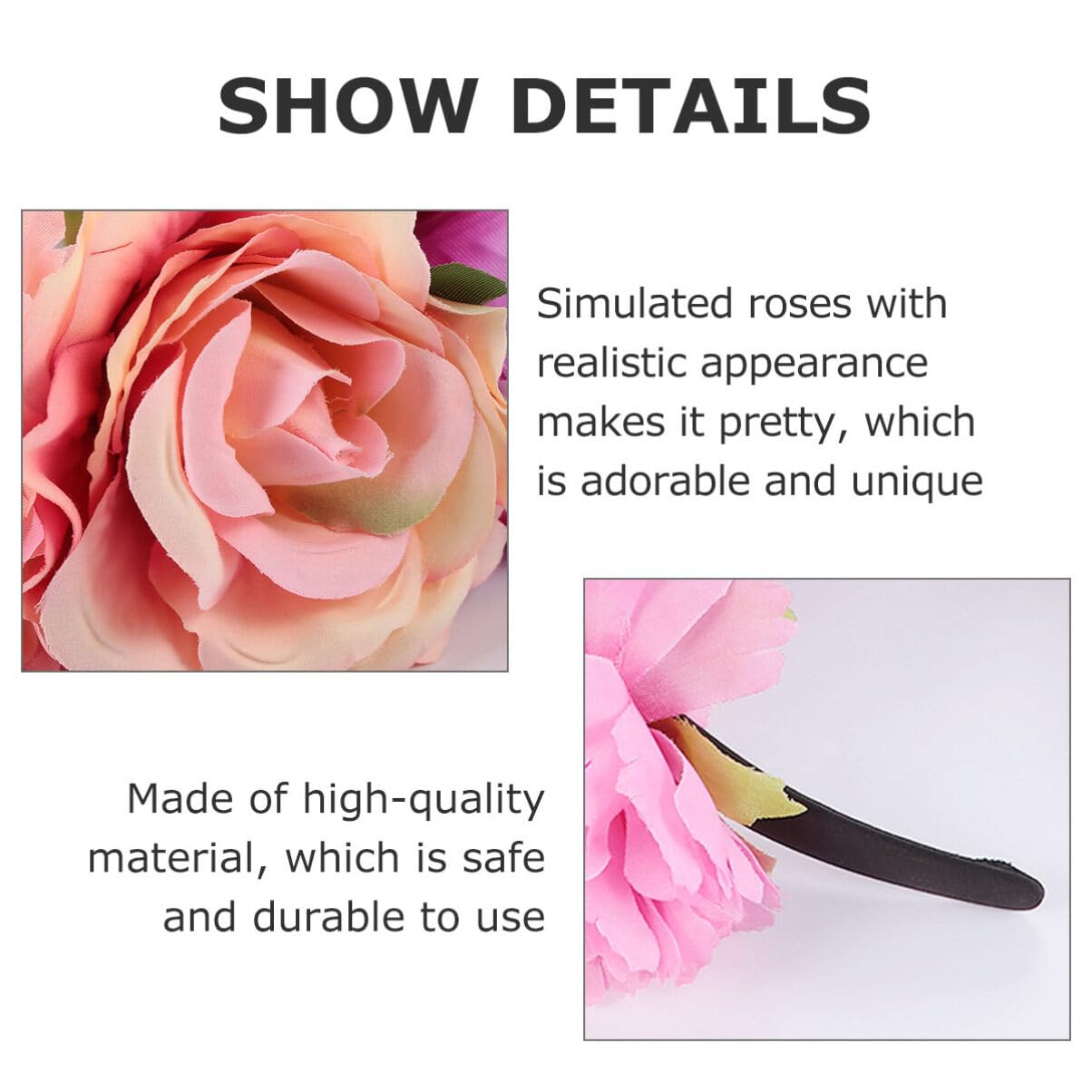 Beaupretty Serre-tête Jour des morts avec fleurs de rose - Couronne florale - Costume d'Halloween pour femme