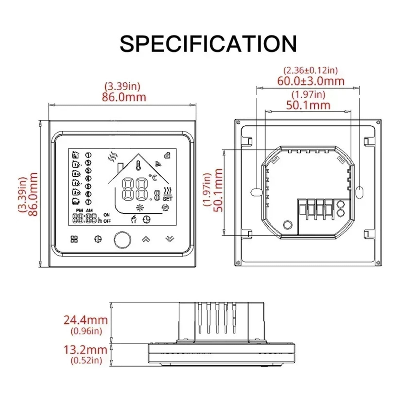 Inteligentny termostat, 2 4-rurowy inteligentny klimatyzator centralny WiFi termostat 3-biegowy regulator temperatury jednostki wentylatora(Nero)