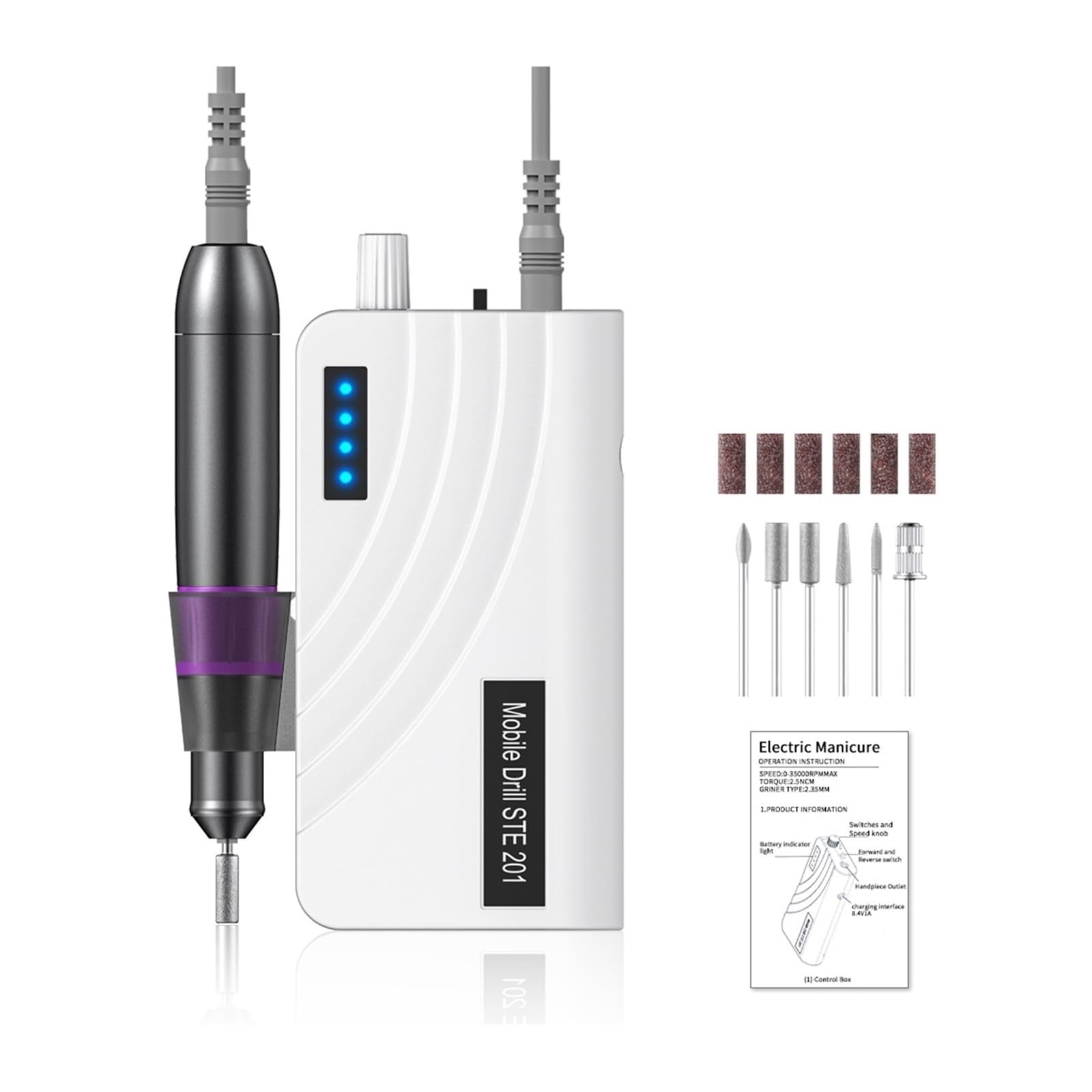Fresa per Unghie, 35000 Giri/min, Portatile, elettrica, per Rimuovere Lo Smalto in Gel Acrilico, con Set di Punte da Trapano, per Manicure, Nail Art, Salone di Bellezza,