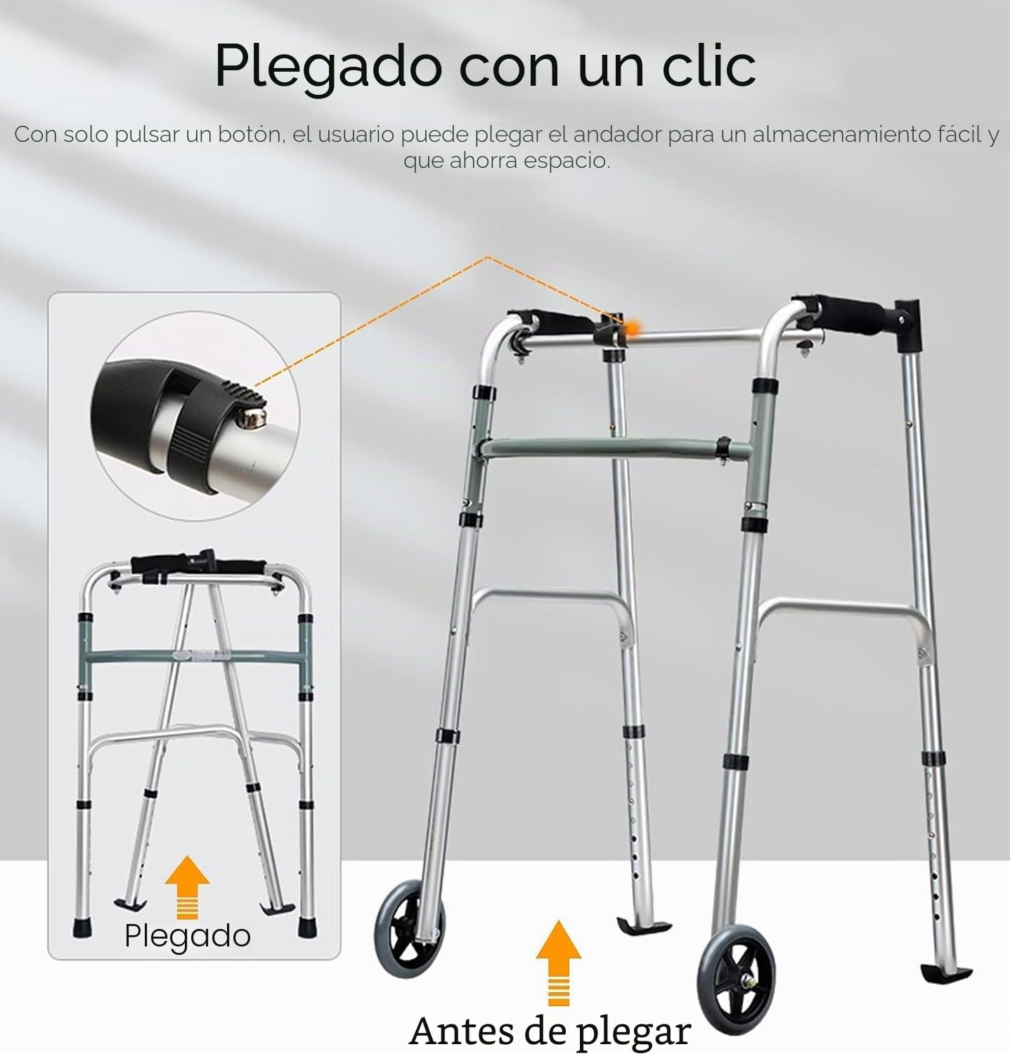 Andador Plegable Ancianos, Andador Vertical Ligero para Personas Mayores Discapacitadas Adulto/Andador De Pie Andador Andador con Reposabrazos,Compacto Ajustable