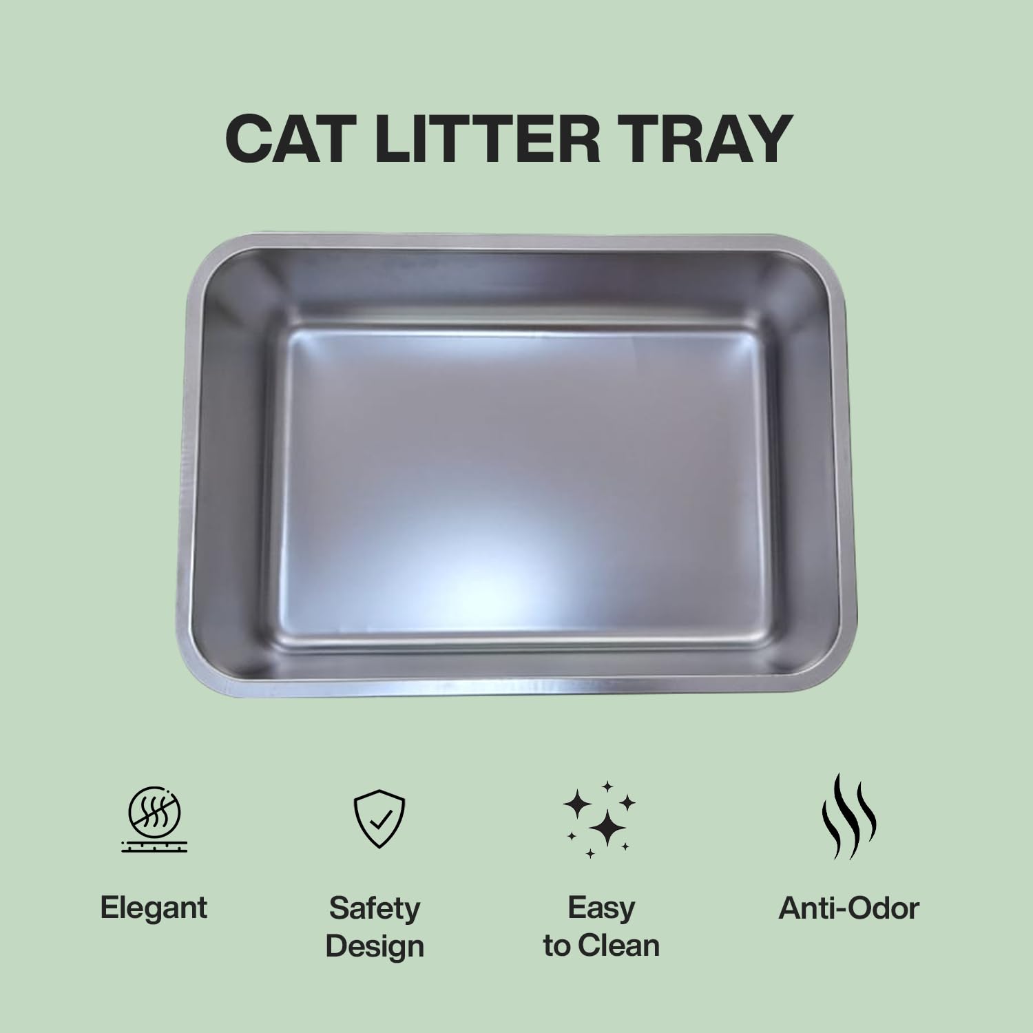 Stainless Steel Cat Litter Box – Large High-Sided Non-Stick Metal Pan with Anti-Slip Base, Easy-Clean Indoor Tray, 19.5" L x 13.5" W x 6" H in for Cats & Rabbits - image 8