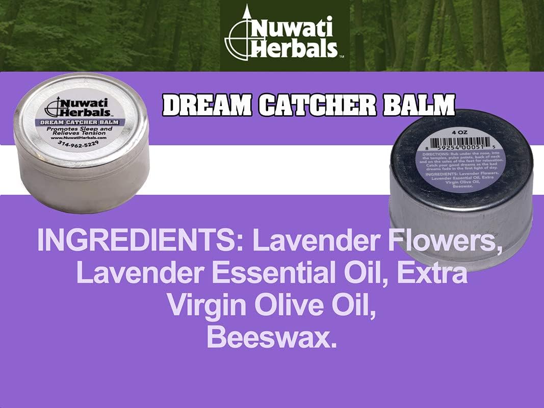 Lavender Balm – Promotes Sleep and Relieves Tension - Nuwati Herbals Dream Catcher Balm for Moisturizing Skincare and Relaxation - Lavender Scent, Natural Fragrance, Made in the USA, 4 Ounces