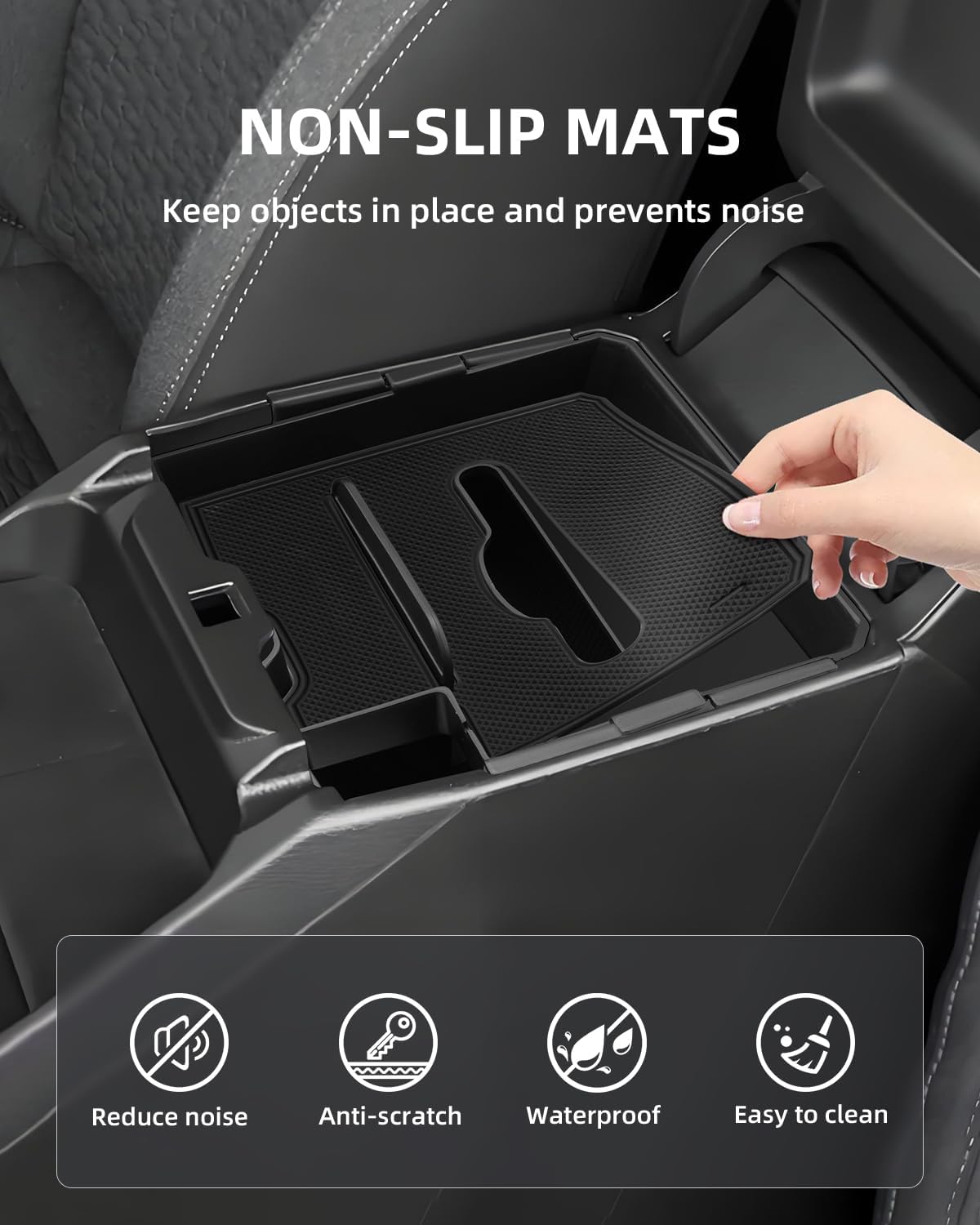 2Pcs Apoyabrazos Organizador para Ford Ranger T9 2023-2026, Caja Almacenamiento Consola Central con Alfombrillas, Bandeja de Reposabrazos para Ford Ranger Raptor Wildtrak (Freno Electrónico)