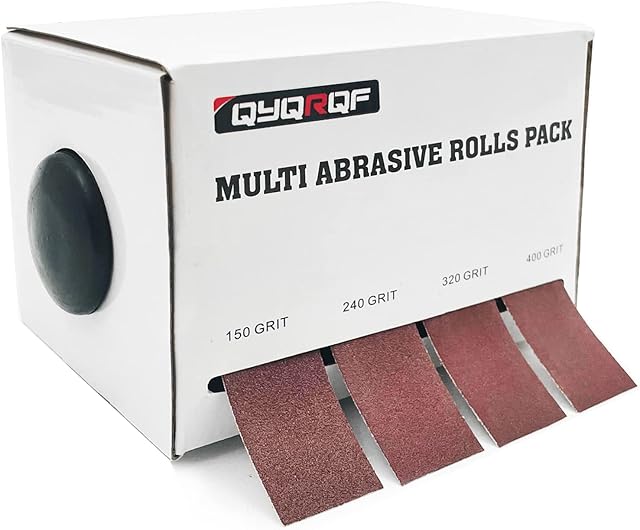 QYQRQF Emery Cloth Roll, 4 Grits Abrasive Sandpaper Rolls Assorted Sand Paper with Dispenser for Woodworking Automotive Metal Polishing, 150 240 320 400 Grits Per Roll 8 Meters