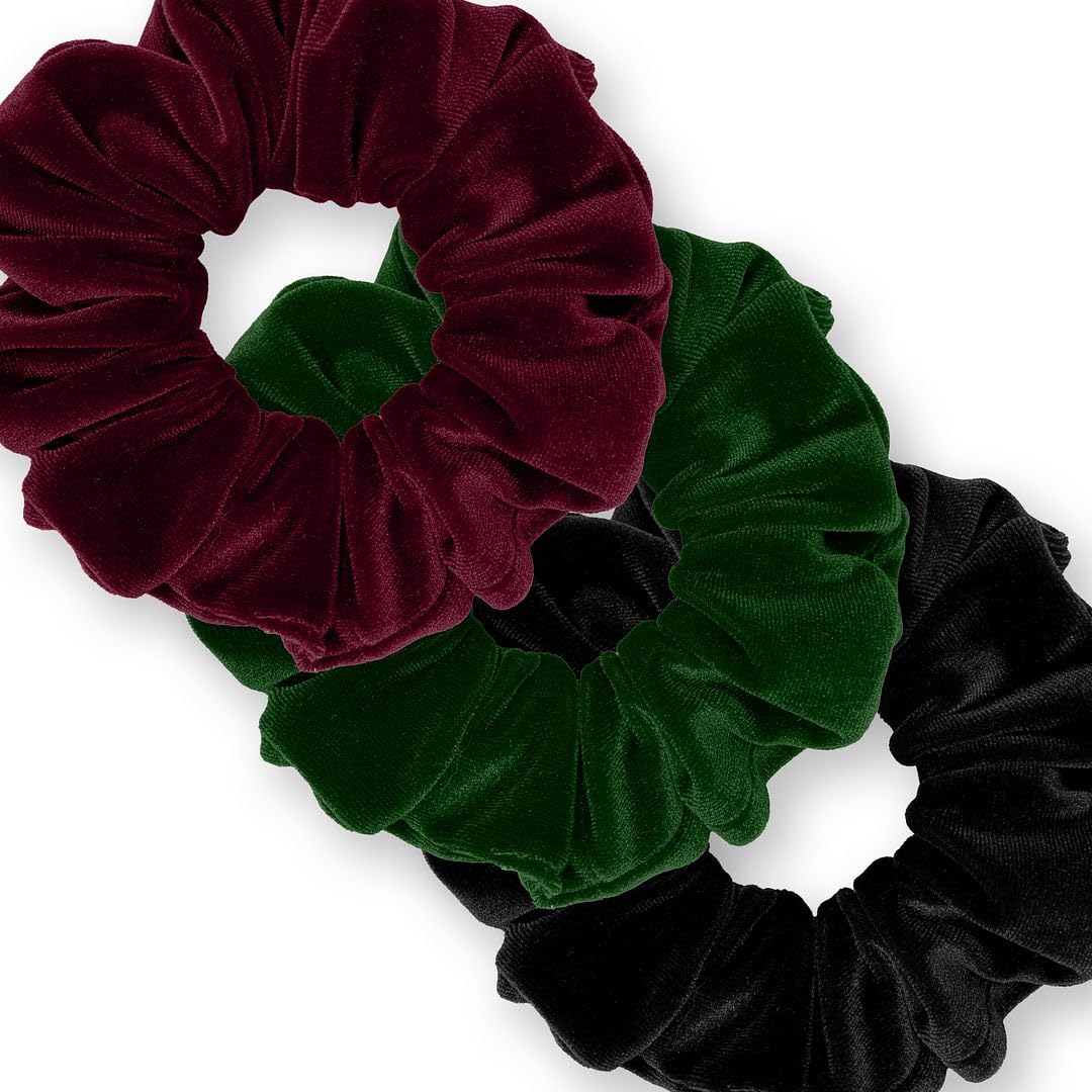 Velvet Scrunchies 3-Pack Gift Set Premium Plush Ponytail Holder Made in the USA Toffee, Brown, & Black