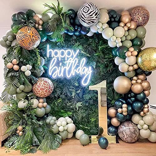 128Pcs Safari Jungle Balloon Garland Arch Kit- Sage Green And Brown Balloons With Animal Print For Wild One Tropical Theme Party Supplies Olive For Boy First Bithday Baby Shower Wedding Graduation Gold White Decorations (Safari Balloons Set) #TOP2