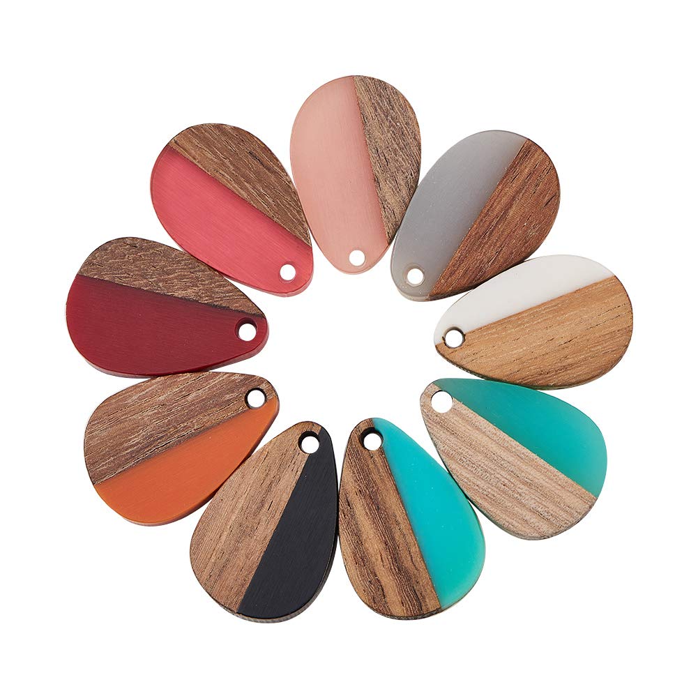 Airssory50 Pcs Resin & Wood Charms Pendants Drop Shape for Jewellery Making Necklace Earrings DIY Sweater Chain Pendant - 21.5x14.5mm