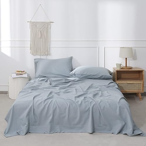 Miniatura 8 de Simple&amp;Opulence Juego de sábanas de lino belga, color sólido, 4 piezas (1 sábana encimera, 1 sábana bajera y 2 fundas de almohada), mezcla de lino