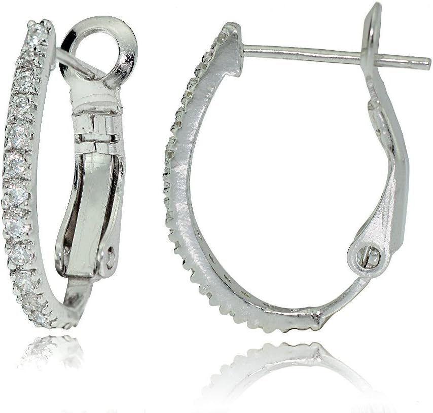Sterling Silver Cubic Zirconia Oval J-Hoop Earrings, 21mm