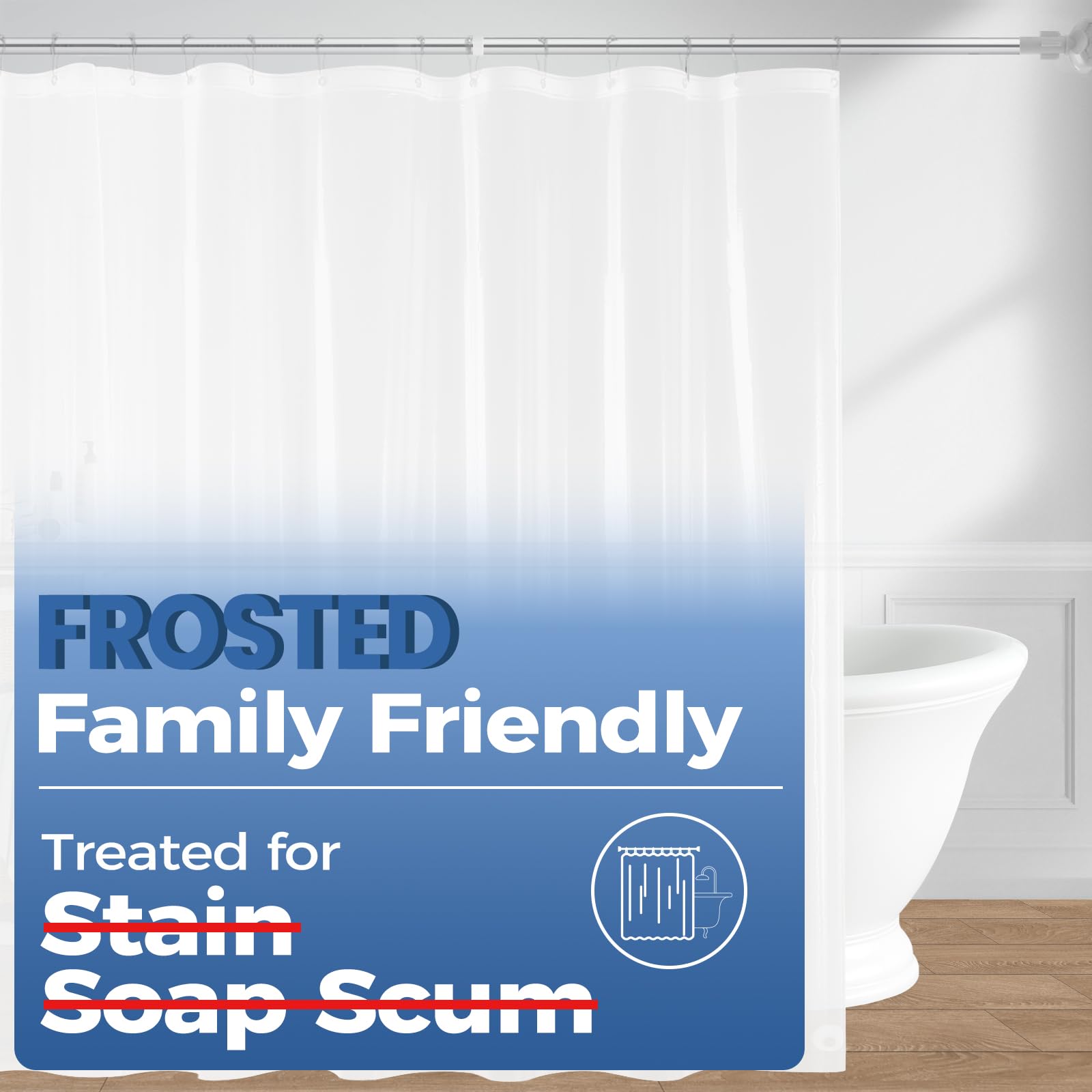 downluxe Frosted Shower Curtain Liner, PEVA Lightweight Plastic Shower Liner with 3 Magnets, 72" x 72" Waterproof Bathroom Curtain